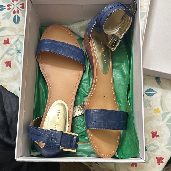 Tommy Hilfiger Shoes - Tommy Hilfiger Women's Navy and Tan Sandals 7.5